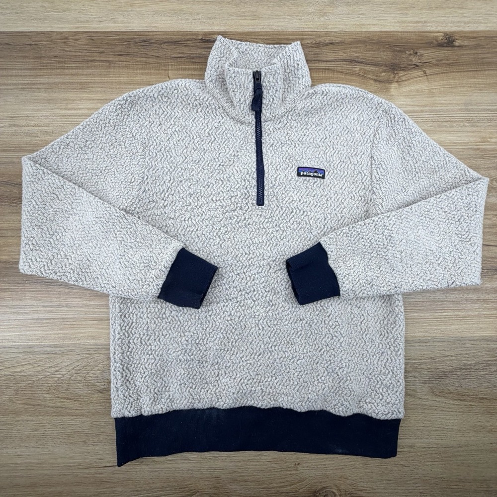Patagonia Woolyester Fleece Jacket Mens Small Beige 1/4 Zip Pullover